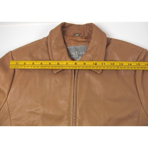 Juliet Michelle Women's Soft Lamb Skin L Brown Mustard Leather Zip up Jacket Coa - Picture 10 of 12